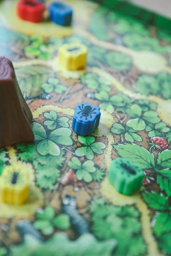 Close-up of a board game in play at Unwind